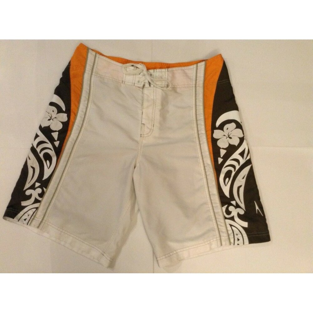 SPEEDO MEN'S BOARD SHORTS SWIM TRUNKS SIZE 36 WHITE HAWAIIAN FLORAL